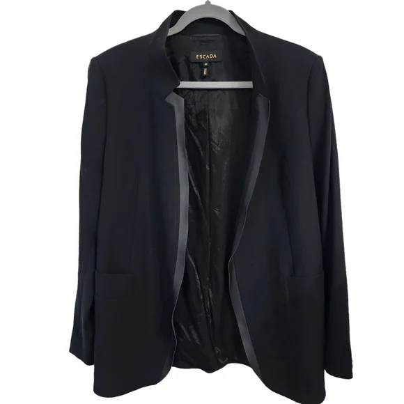 EUC Escada Black Leather Trim Wool Blend Babaasi Blazer - Picture 7 of 10